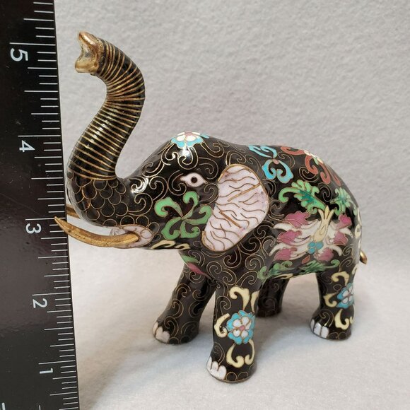 Vintage Cloisonne Elephant Figurine, Enamel, Upraised Trunk Up, Good Luck Statue - Picture 7 of 8